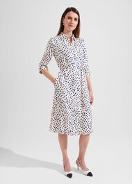 Cali Spot Shirt Dress, Ivory Deep Blue, hi-res