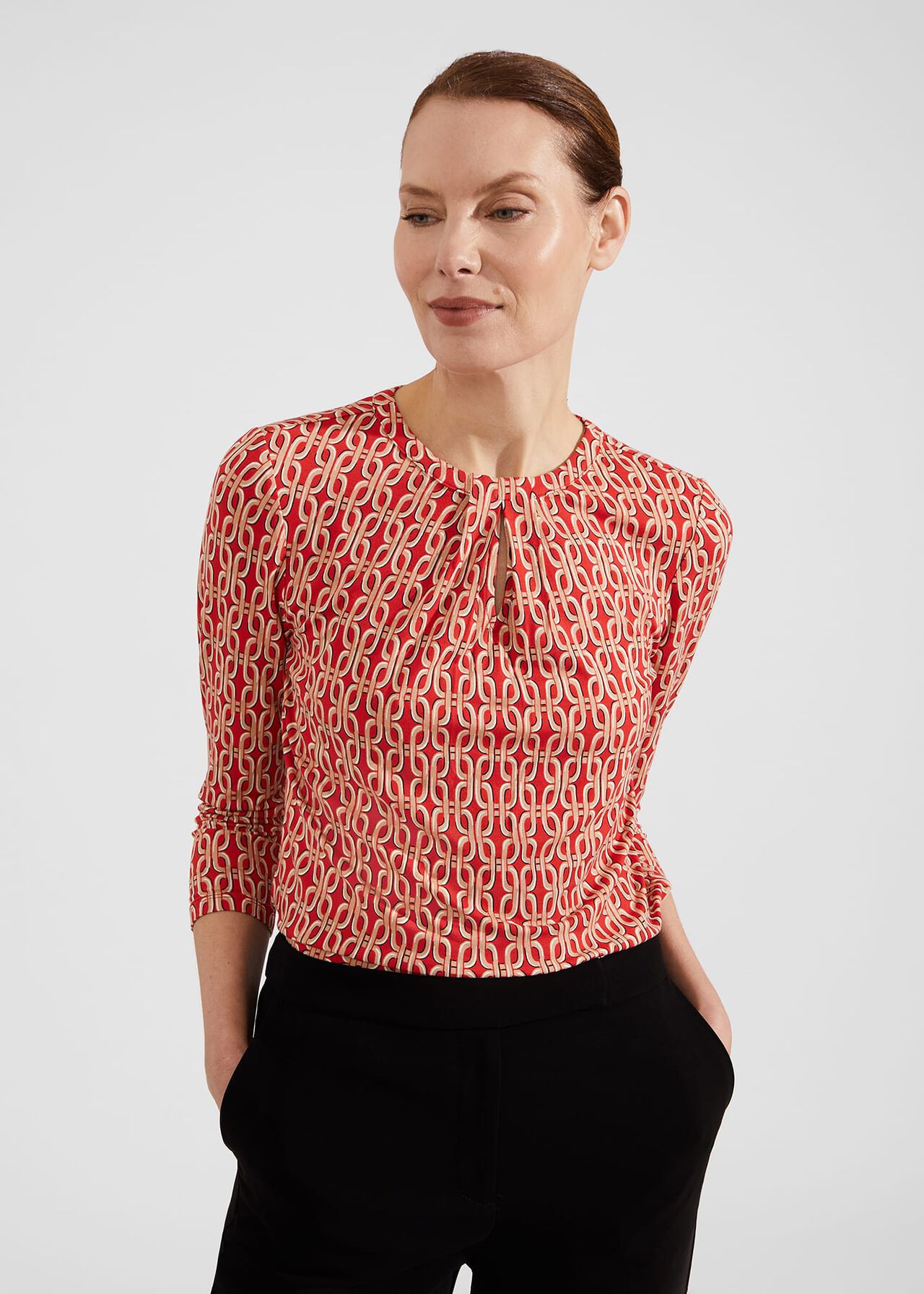 Julia Printed Top, Red, hi-res