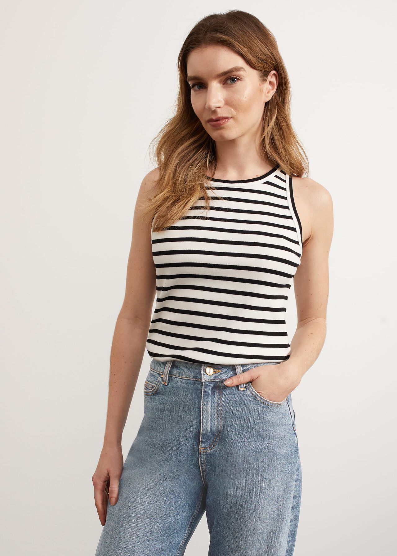 Cecil Striped Tank Top, Ivory Black, hi-res