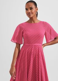 Petite Eleanor Spot Fit And Flare Dress, Pink Ivory, hi-res