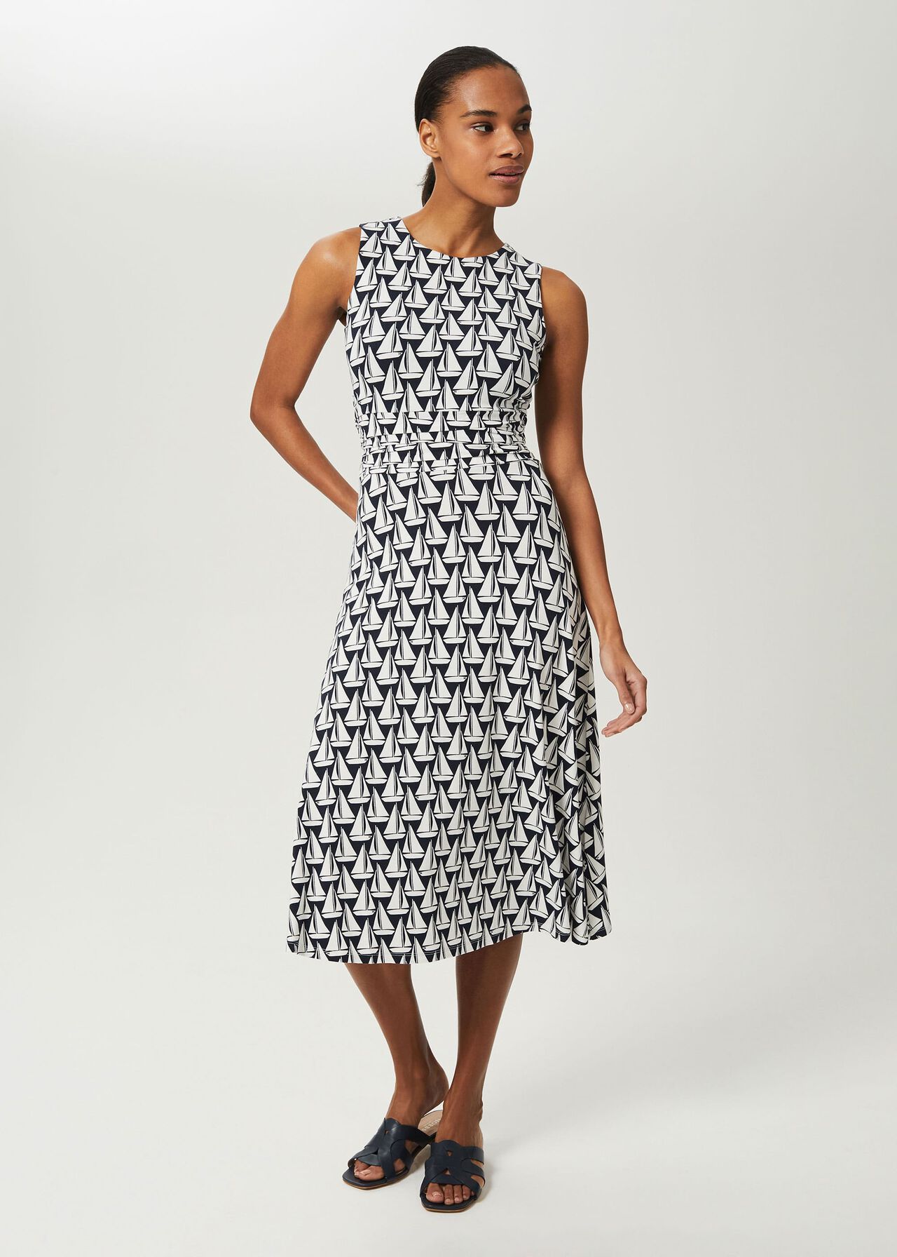 Bayview Jersey Sleeveless Midi Dress, Navy Ivory, hi-res