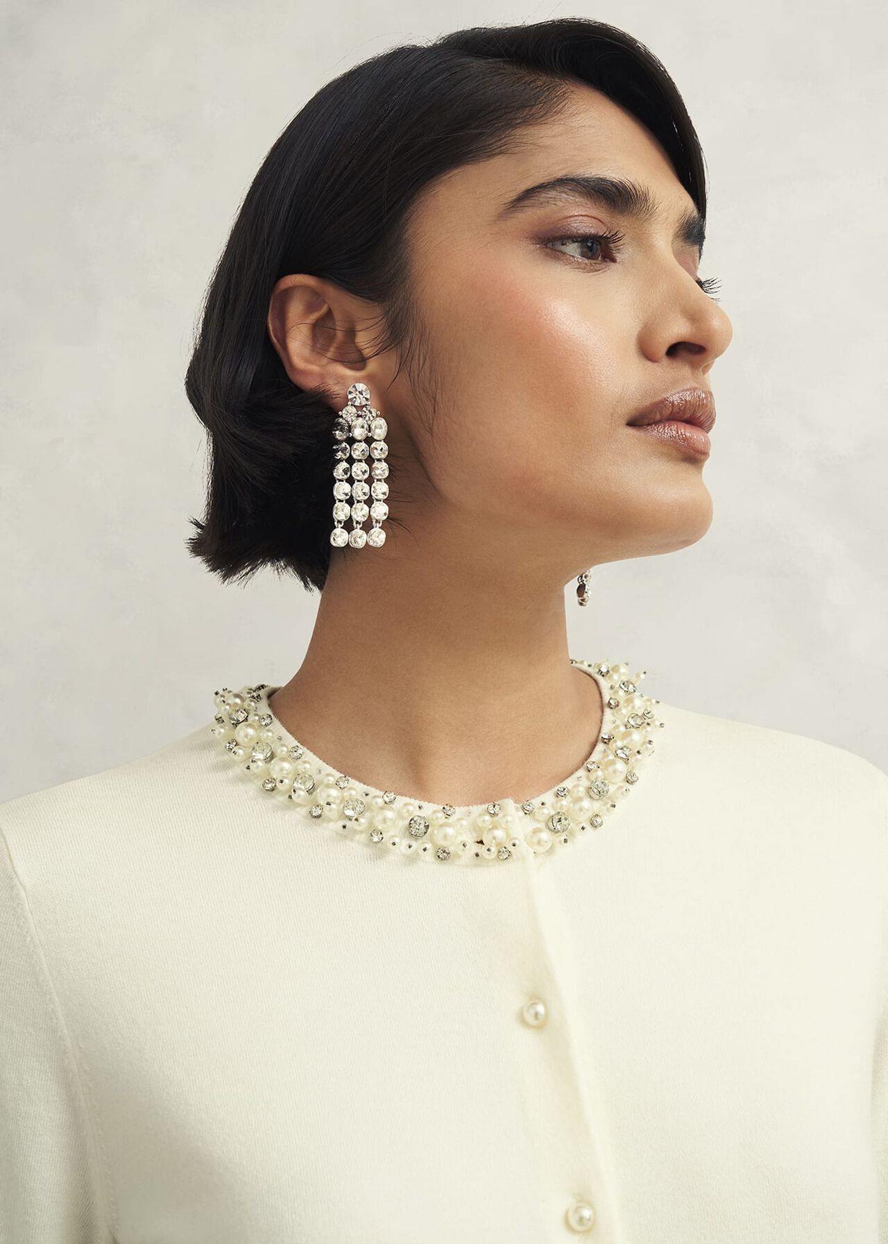 Oakley Beaded Cardigan, Ivory, hi-res