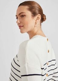 Ruby Cotton Button Sweater, Ivory Navy, hi-res