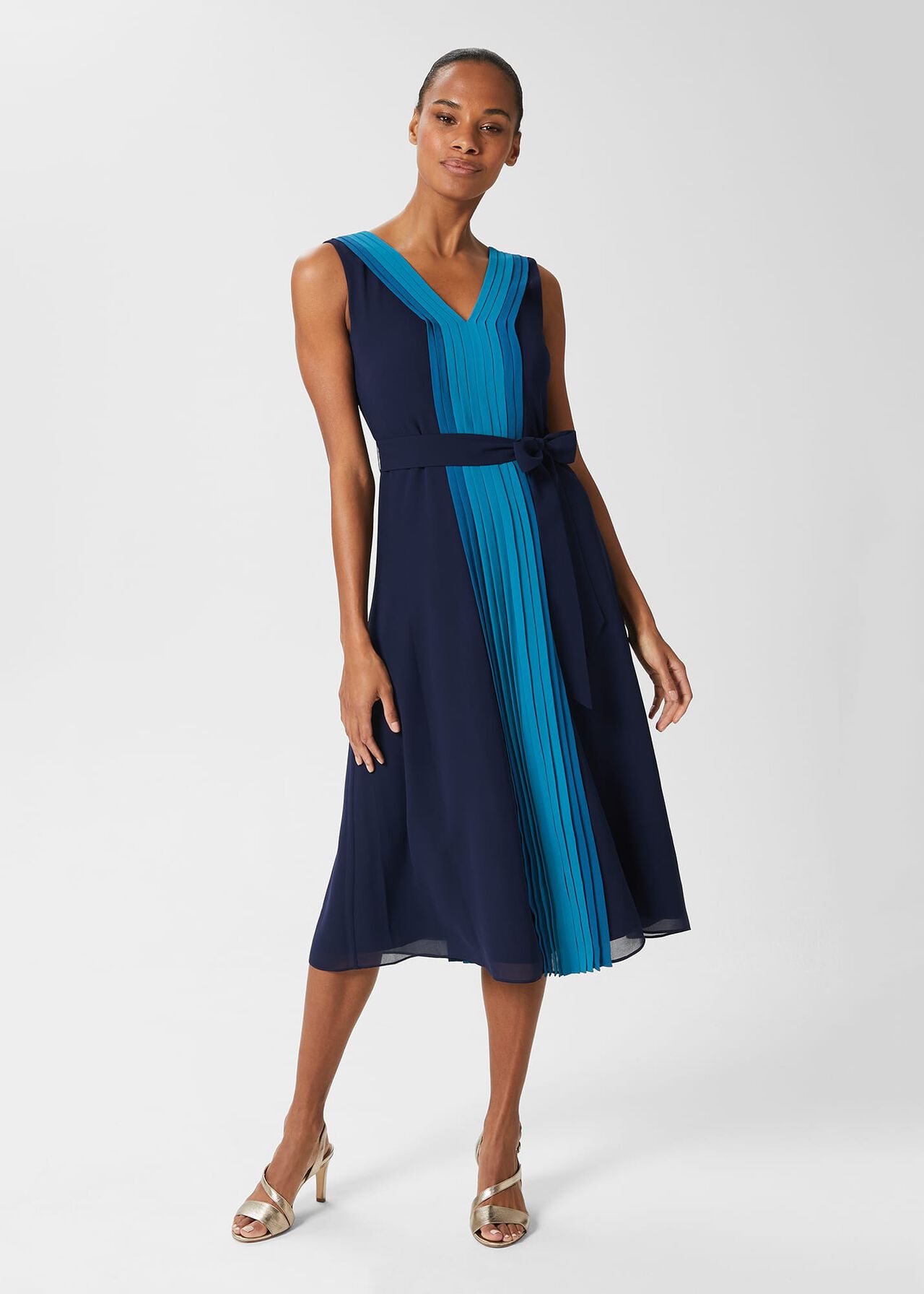 Lila V Neck Midi Dress, Navy Multi, hi-res