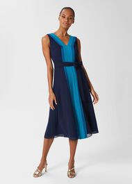 Lila V Neck Midi Dress, Navy Multi, hi-res