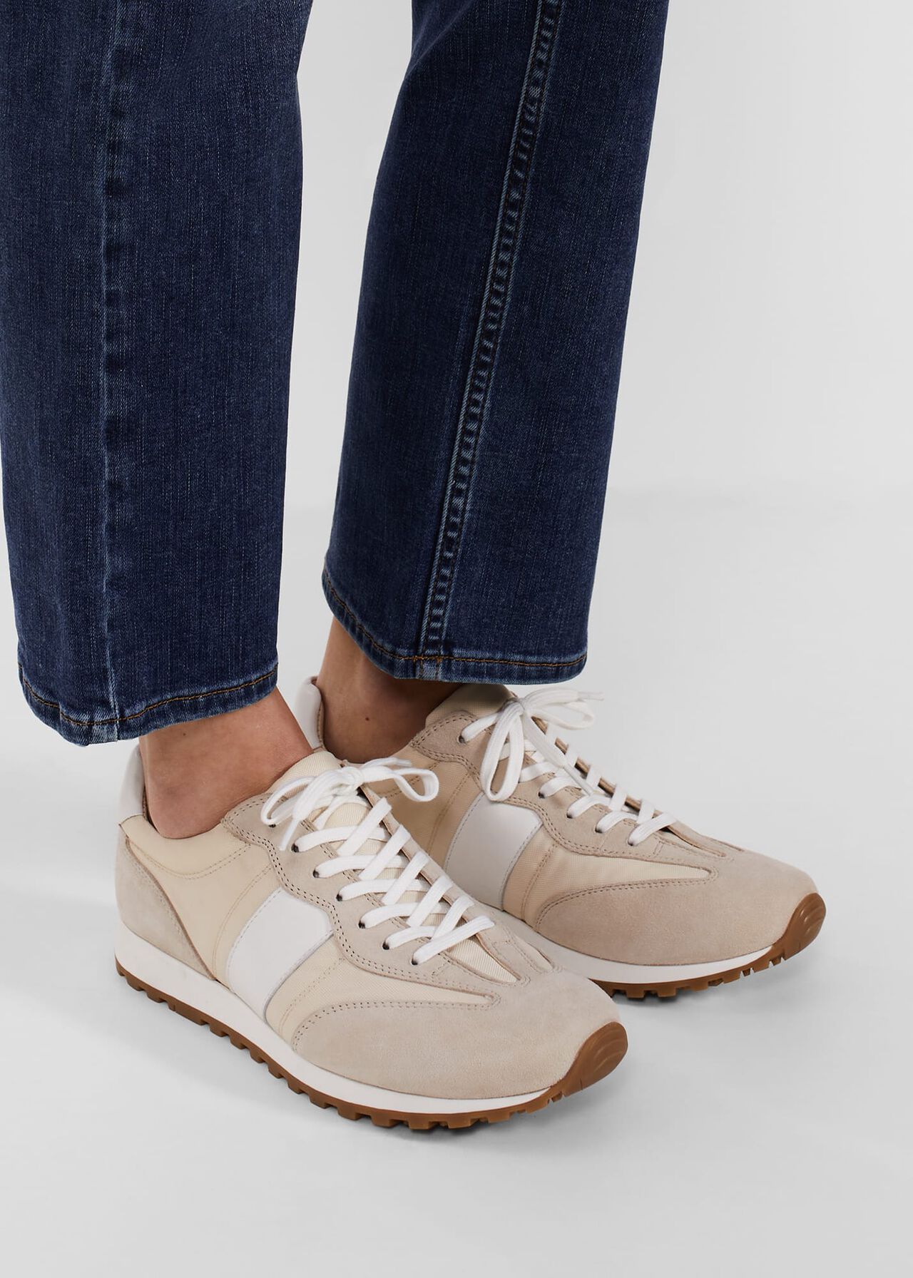 Ellis Leather Trainers, Beige, hi-res