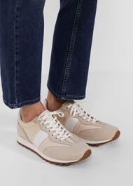 Ellis Leather Trainers, Beige, hi-res