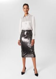 Genevieve Sequin Pencil Skirt, Silver, hi-res