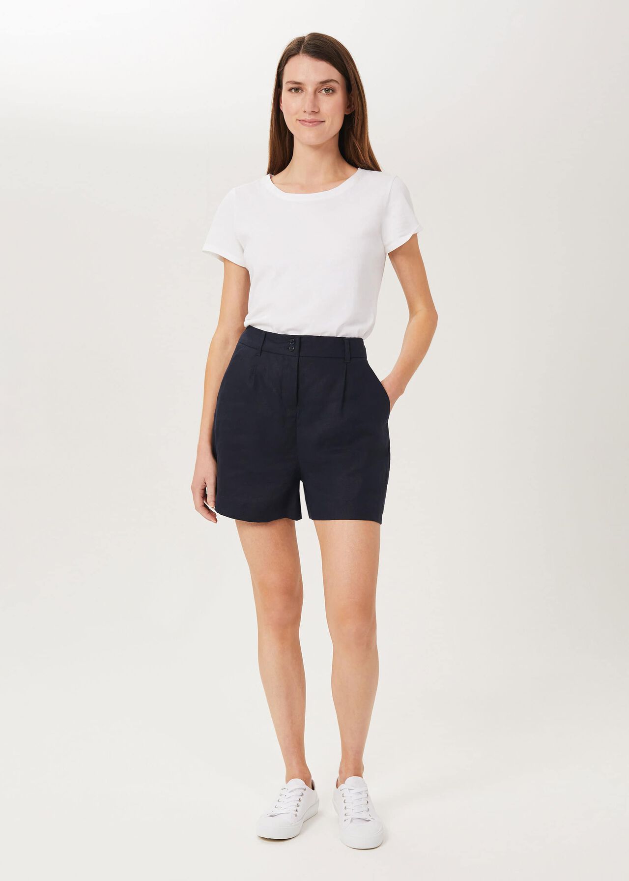 Dawn Linen Shorts, Navy, hi-res