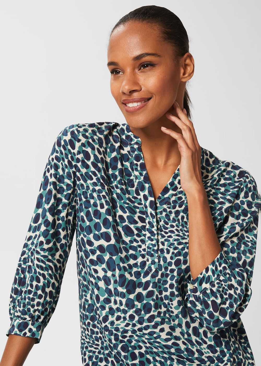 Essie Printed Blouse, Aegean Blue, hi-res