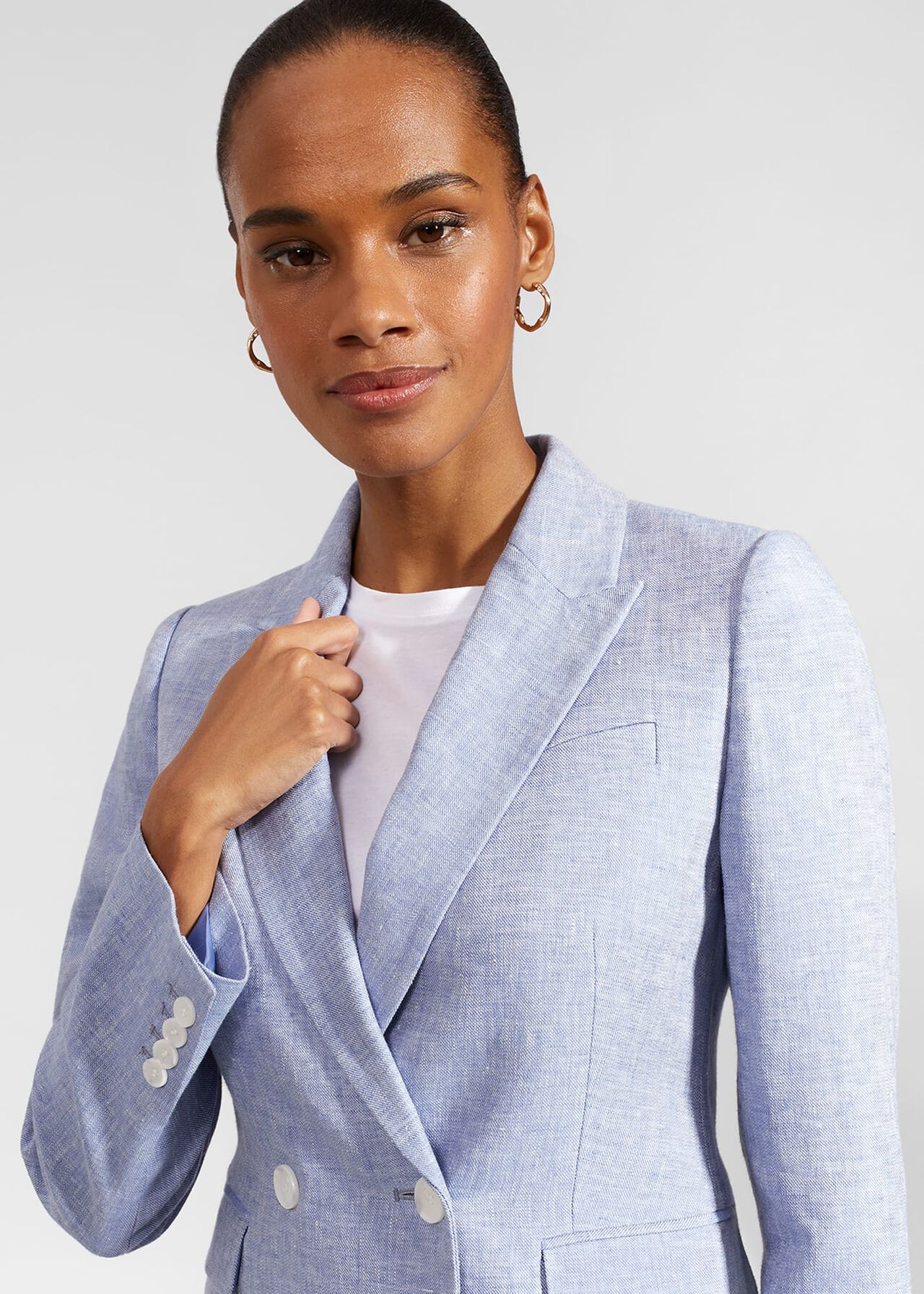 Adina Linen Jacket, Blue Ivory, hi-res