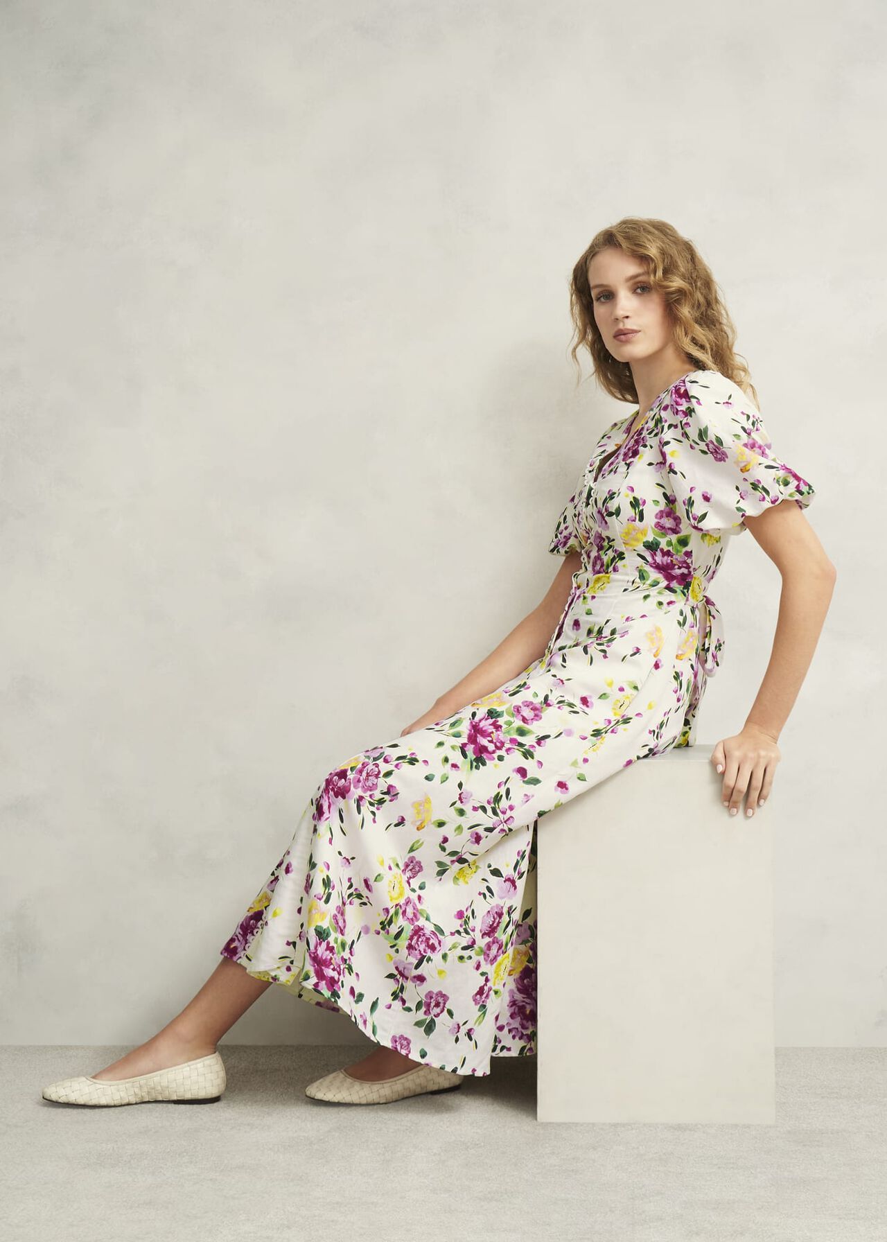 Taylor Linen Dress, Ivory Multi, hi-res