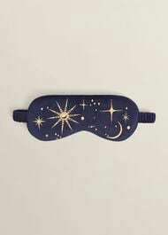 Gabriella Embroidered Silk Eye Mask, Navy Gold, hi-res