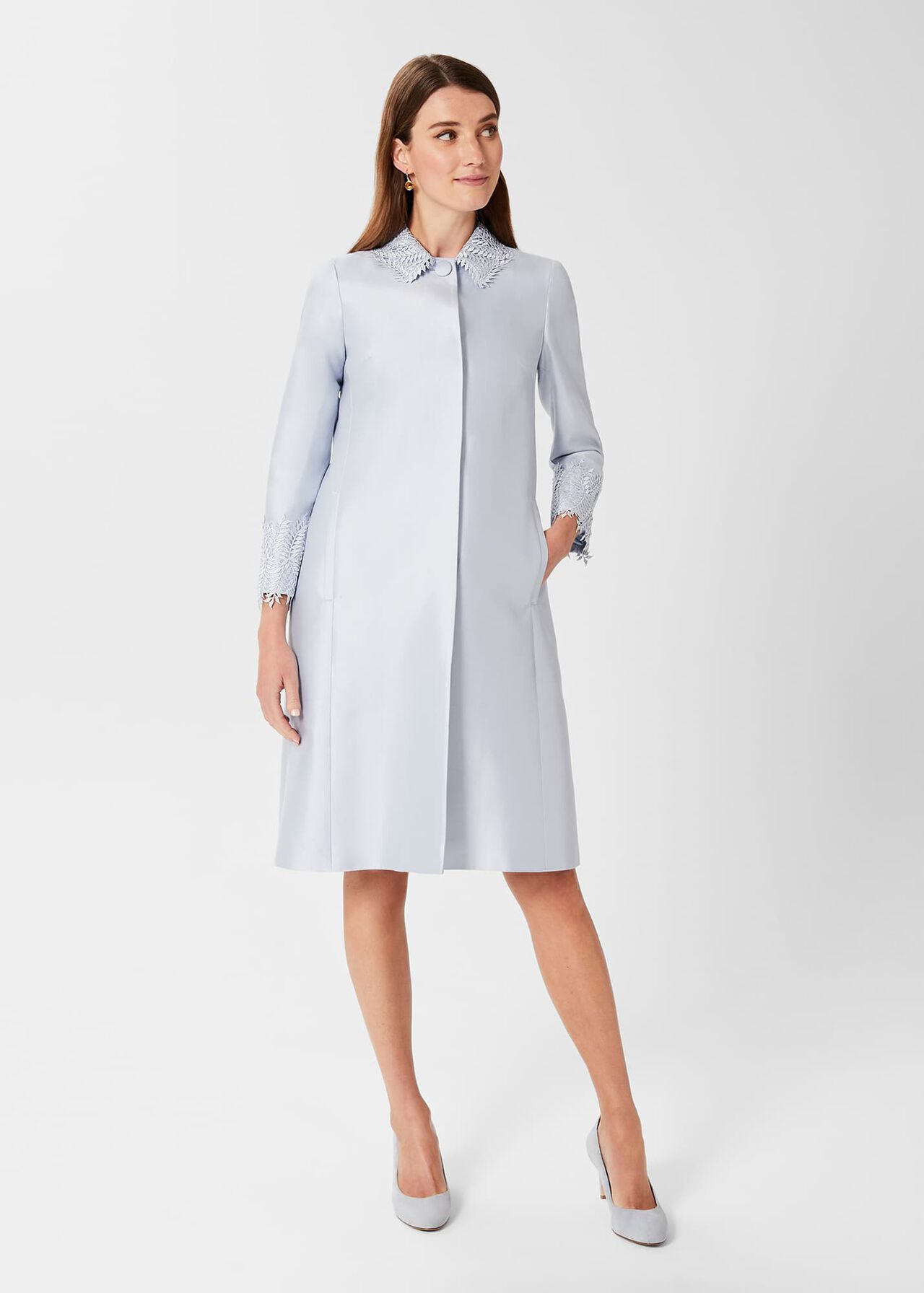 Adela Silk Blend Coat, Pale Blue, hi-res