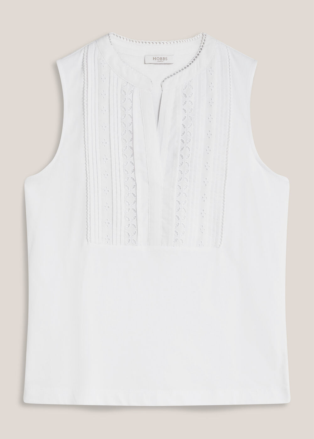 Millie Cotton Sleeveless Broderie Tank, White, hi-res