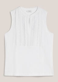 Millie Cotton Sleeveless Broderie Tank, White, hi-res