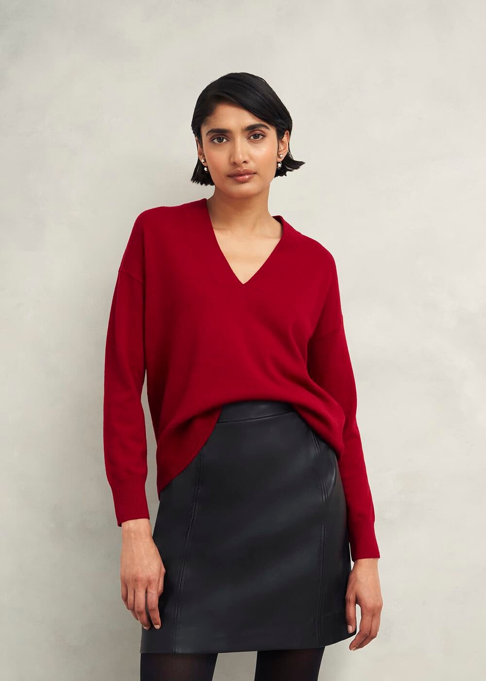 Lettie V Neck Jumper With Cashmere, Pomegranate Red, hi-res