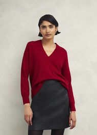 Lettie V Neck Jumper With Cashmere, Pomegranate Red, hi-res