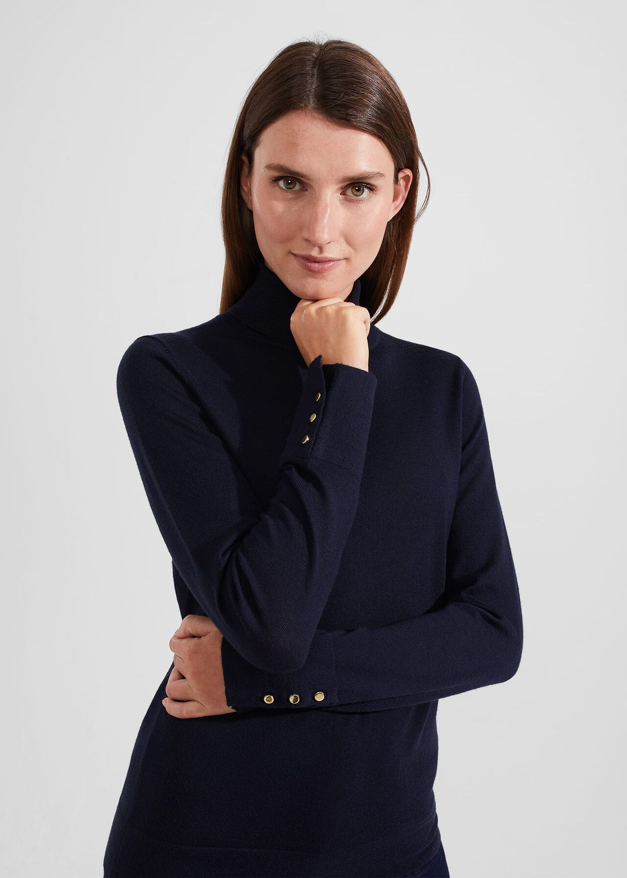 Lara Merino Wool Roll Neck Jumper, Navy, hi-res
