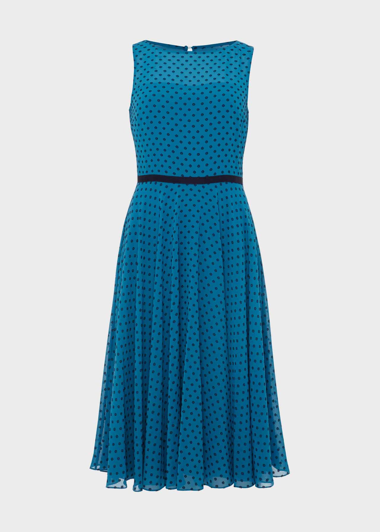 Della Spot Fit And Flare Dress, Jade Blue Navy, hi-res