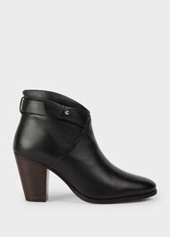 Ivy Leather Block Heel Ankle Boots, Black, hi-res