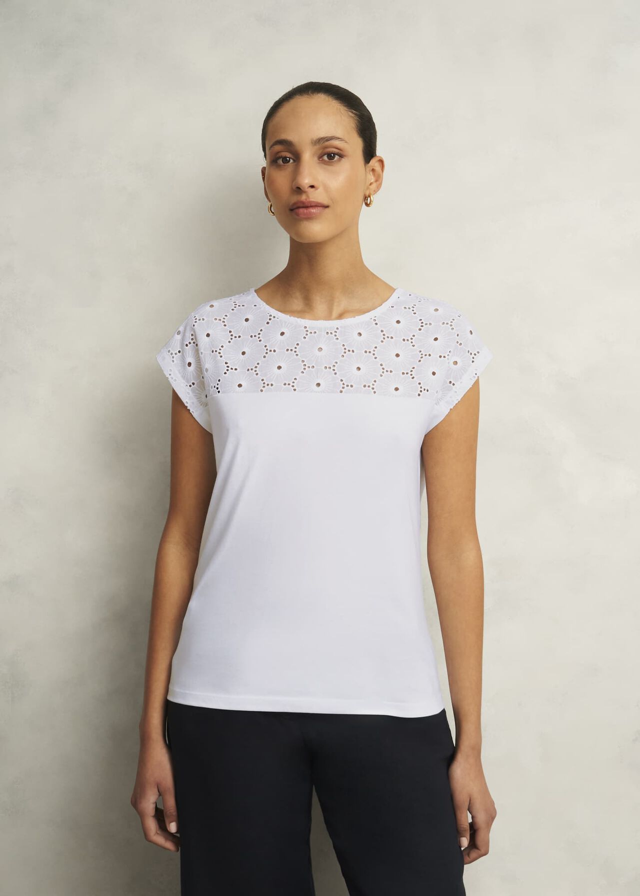 Thea Broderie Top, White, hi-res
