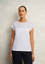 Thea Broderie Top, White, hi-res