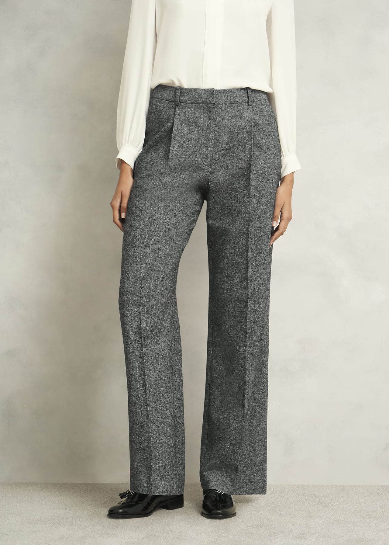 Emelie Wide Trousers With Wool, Black Ivory, hi-res