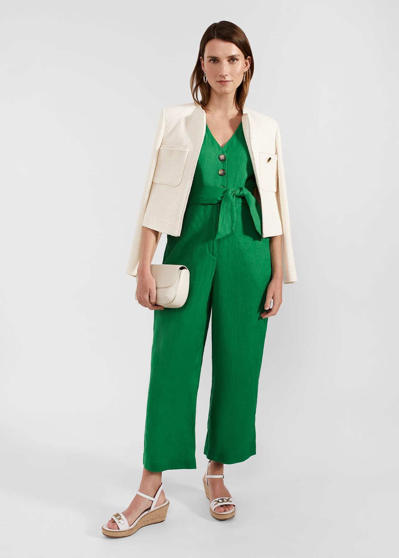 Melodie Linen Jumpsuit, Green, hi-res