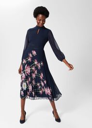 Deanna Pleated Floral Dress, Navy Multi, hi-res