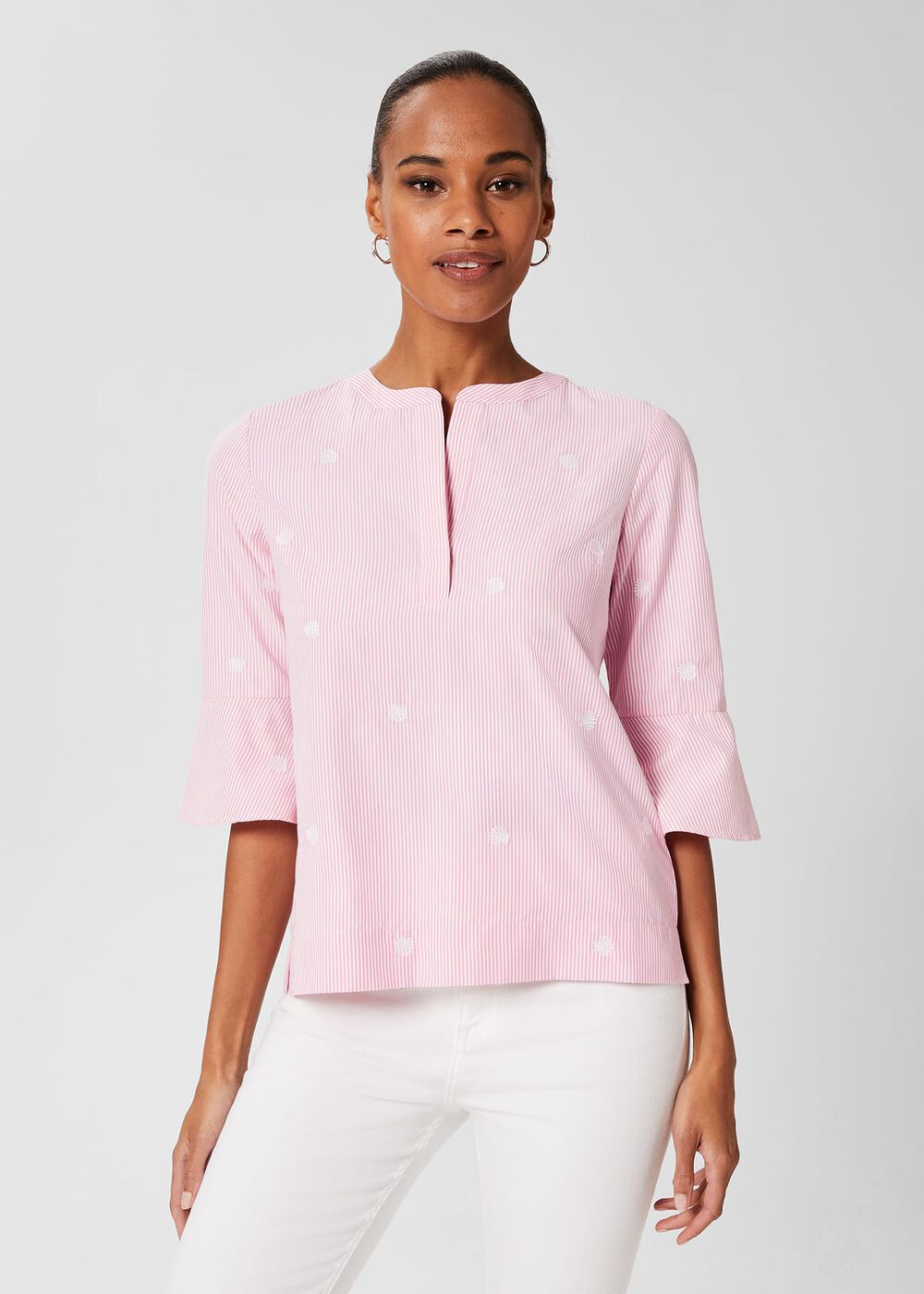 Acacia Embroidered Top , Pink White, hi-res