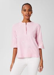 Acacia Embroidered Top , Pink White, hi-res