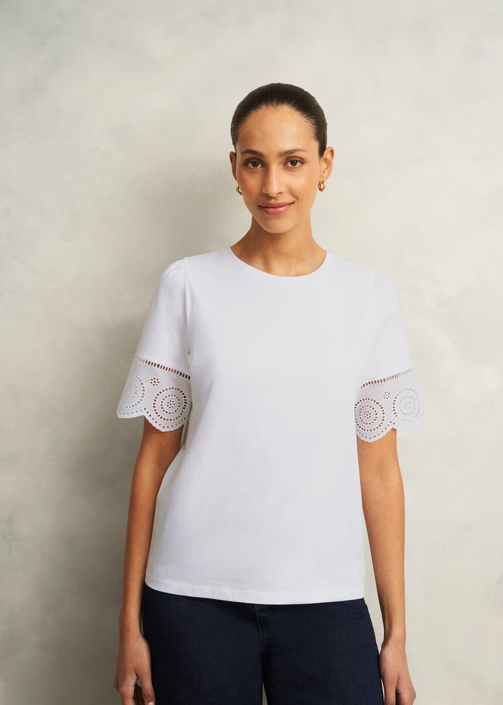Sandra Cotton Broderie Top, Hobbs White, hi-res