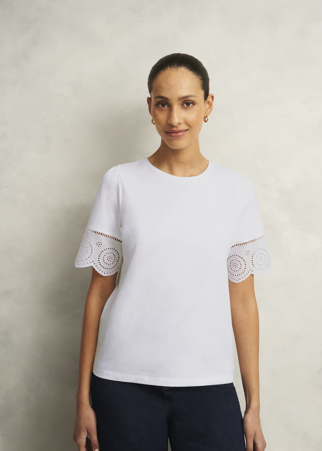 Sandra Cotton Broderie Top, Hobbs White, hi-res