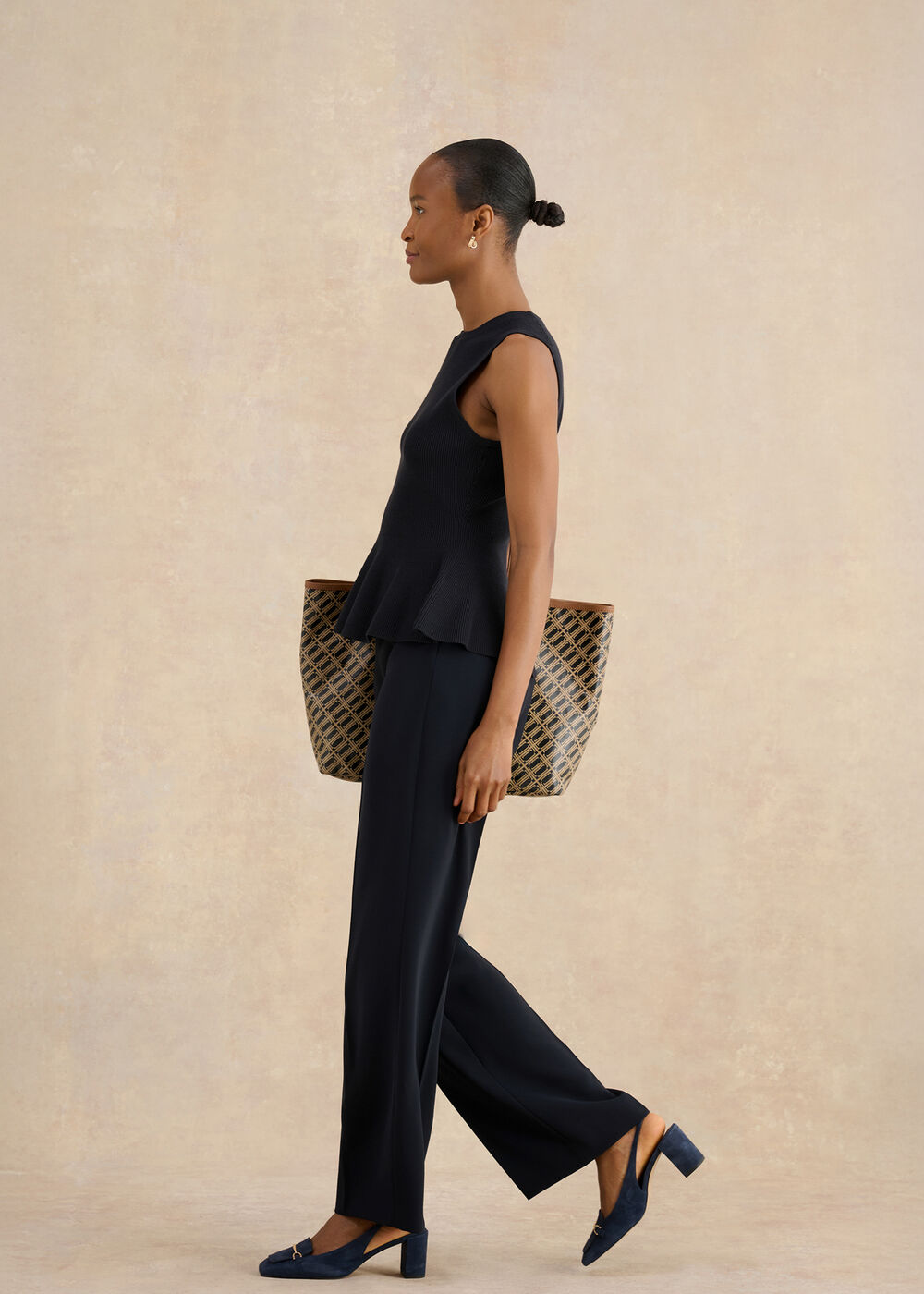 Bowes Ribbed Knitted Peplum Top, Hobbs Navy, hi-res