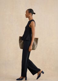 Bowes Ribbed Knitted Peplum Top, Hobbs Navy, hi-res