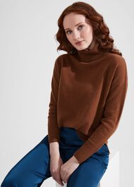 Delora Cashmere Roll Neck Jumper, Hobbs Vicuna, hi-res