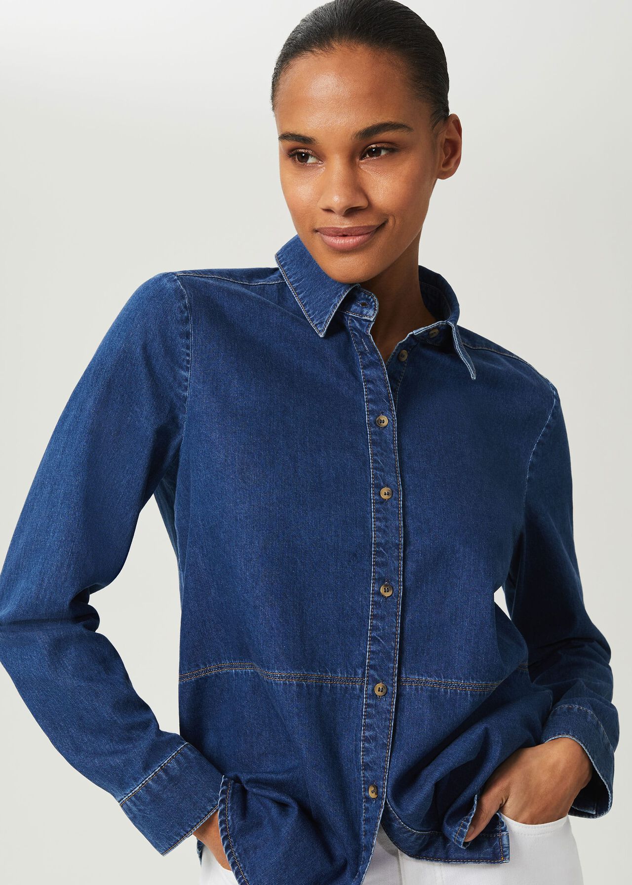 Mireya Denim Shirt, Mid Wash, hi-res
