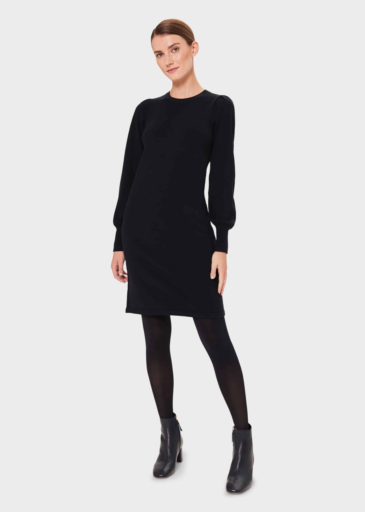 Afia Wool Blend Knitted Dress, Navy, hi-res