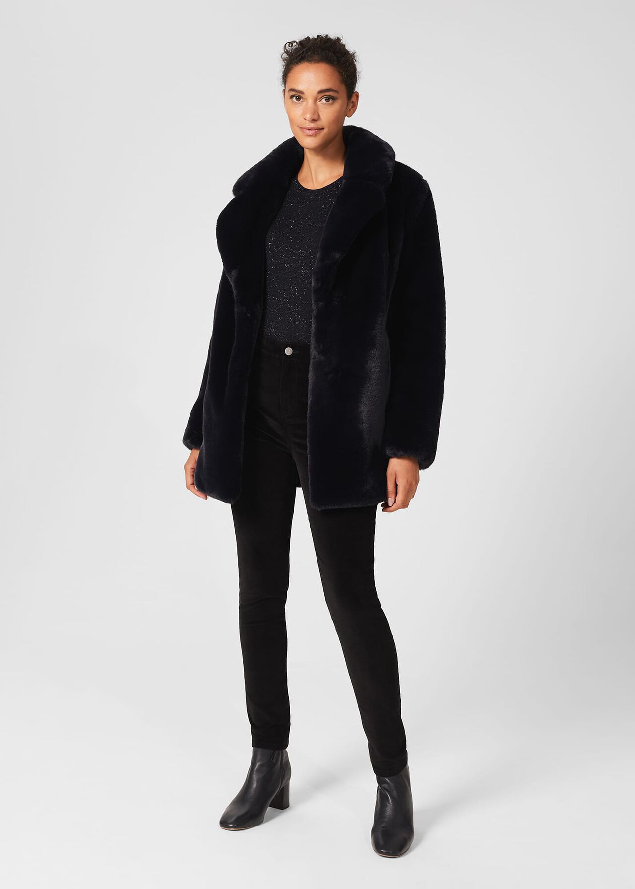 Briony Faux Fur Coat, Navy Blue, hi-res