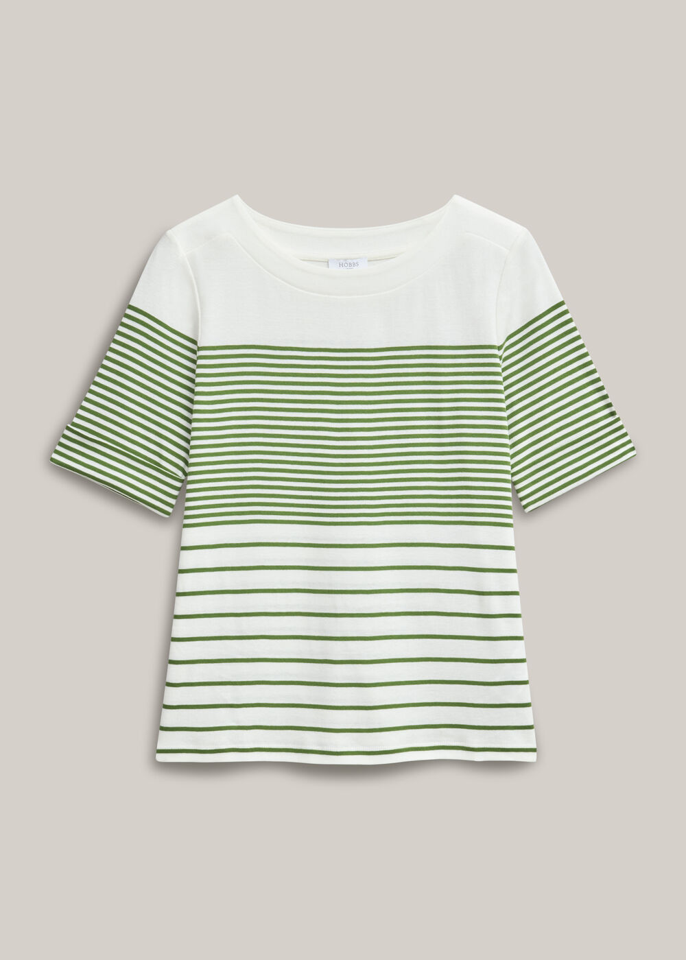 Constance Cotton Striped T-Shirt, White Green, hi-res