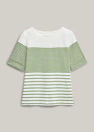 Constance Cotton Striped T-Shirt, White Green, hi-res