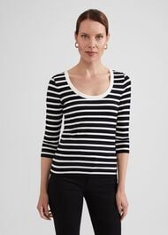 Eliana Stripe Top, Navy Ivory, hi-res