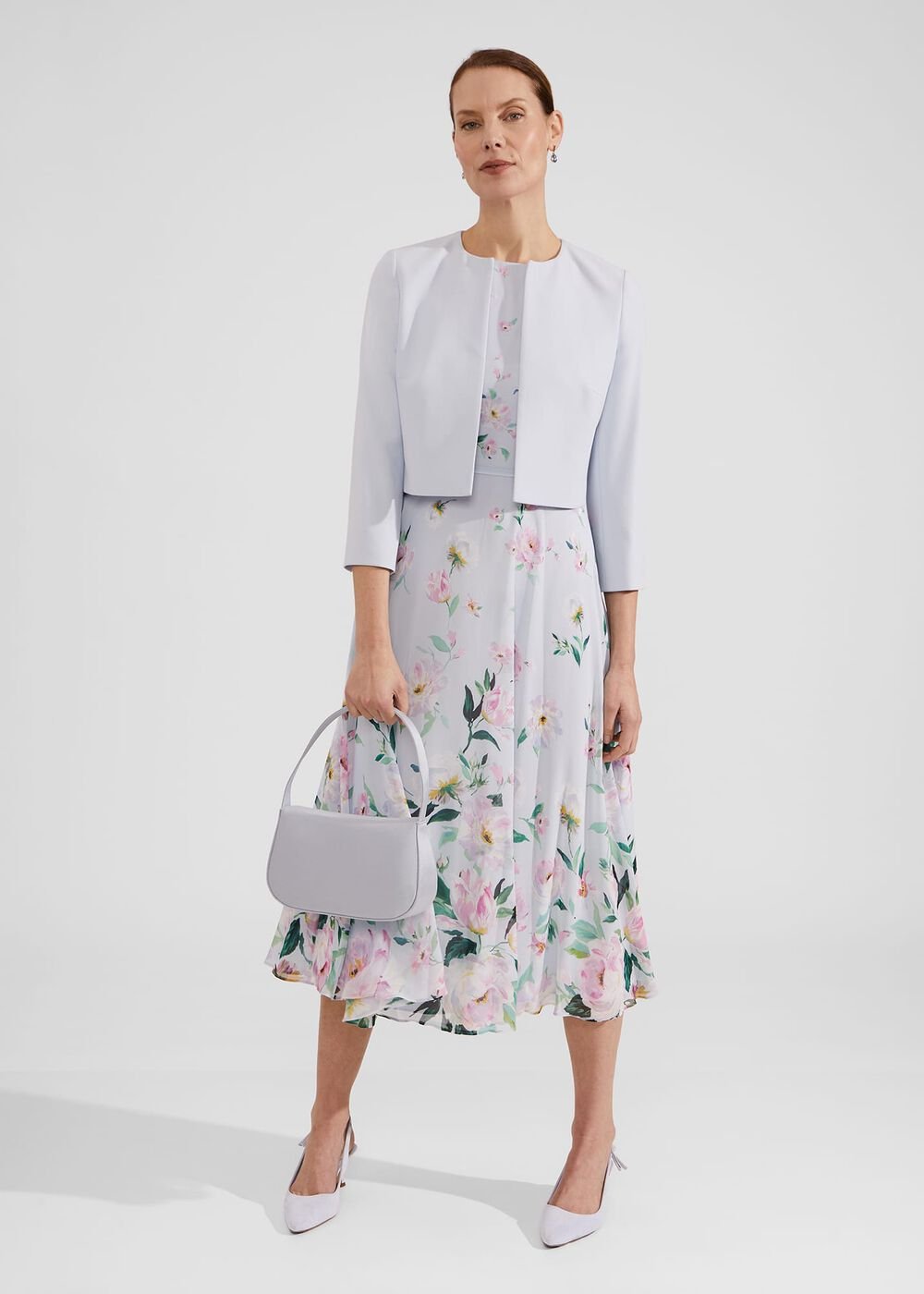 Petite Carly Floral Midi Dress, Pale Blue Multi, hi-res