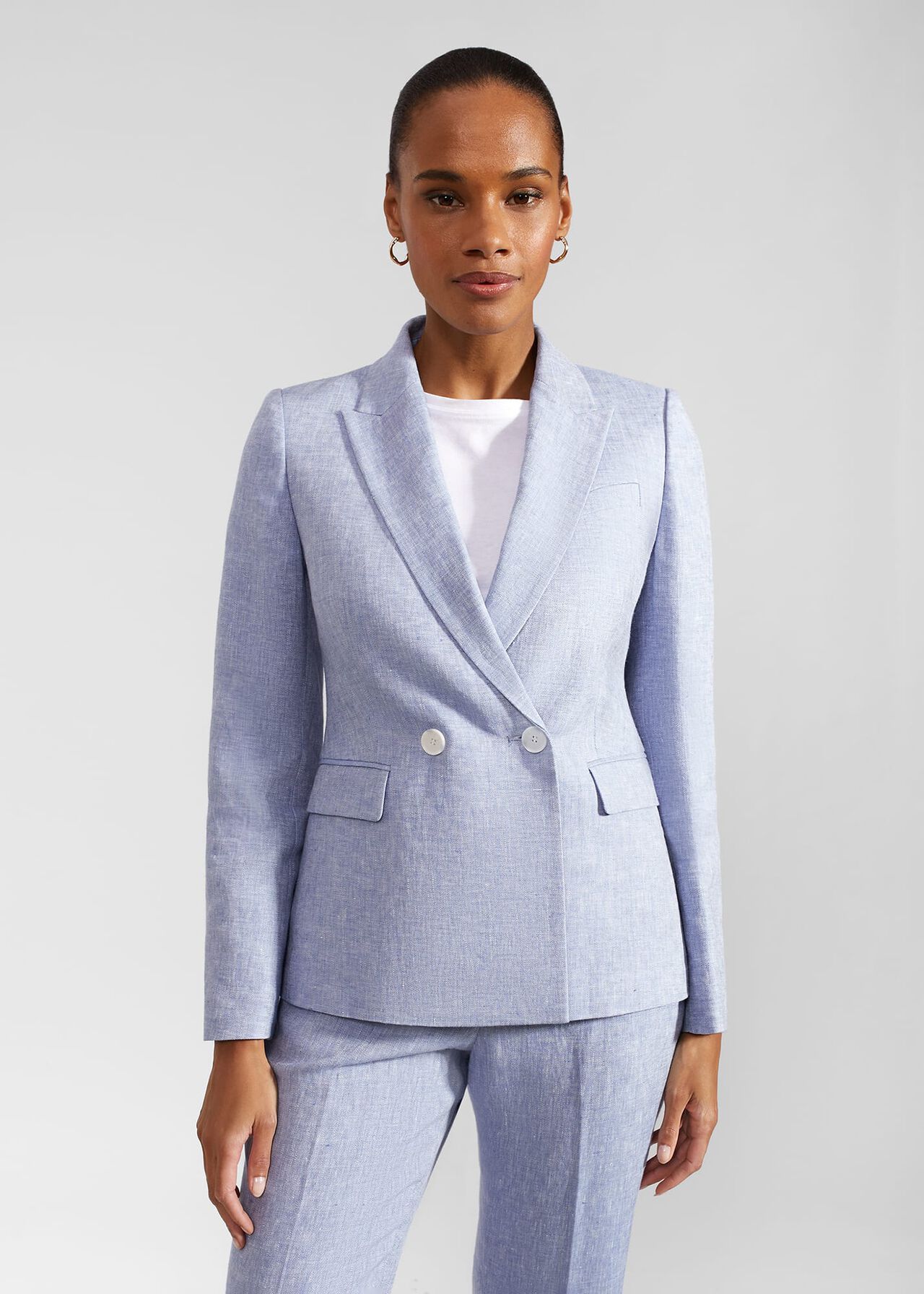 Adina Linen Jacket, Blue Ivory, hi-res