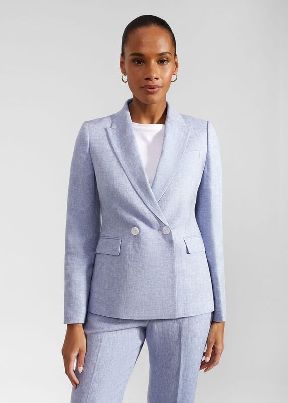 Adina Linen Jacket, Blue Ivory Adina Linen Jacket