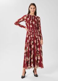 Rosabelle Silk Floral Dress, Burgundy Multi, hi-res
