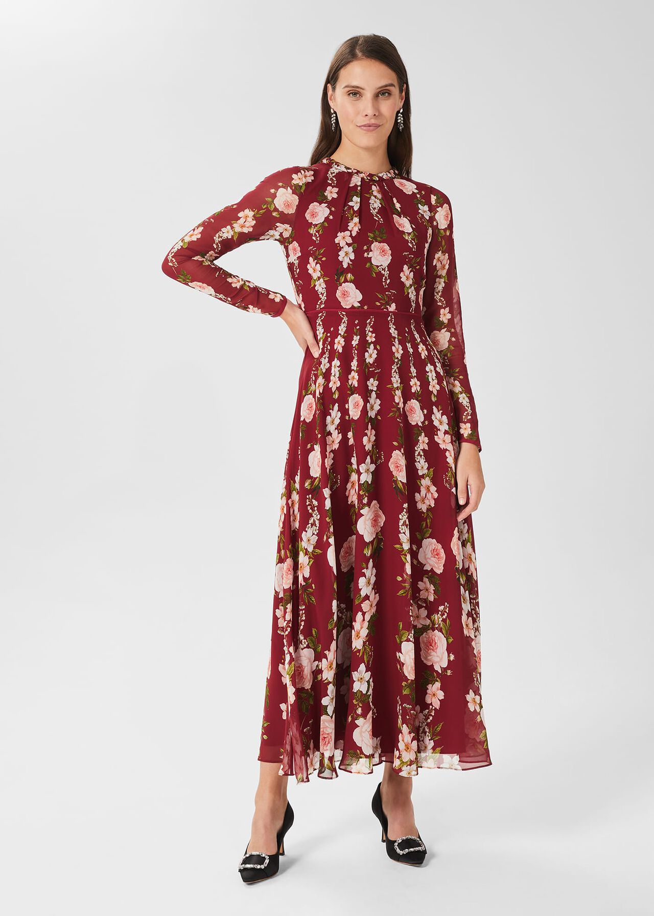 Rosabelle Silk Floral Dress, Burgundy Multi, hi-res