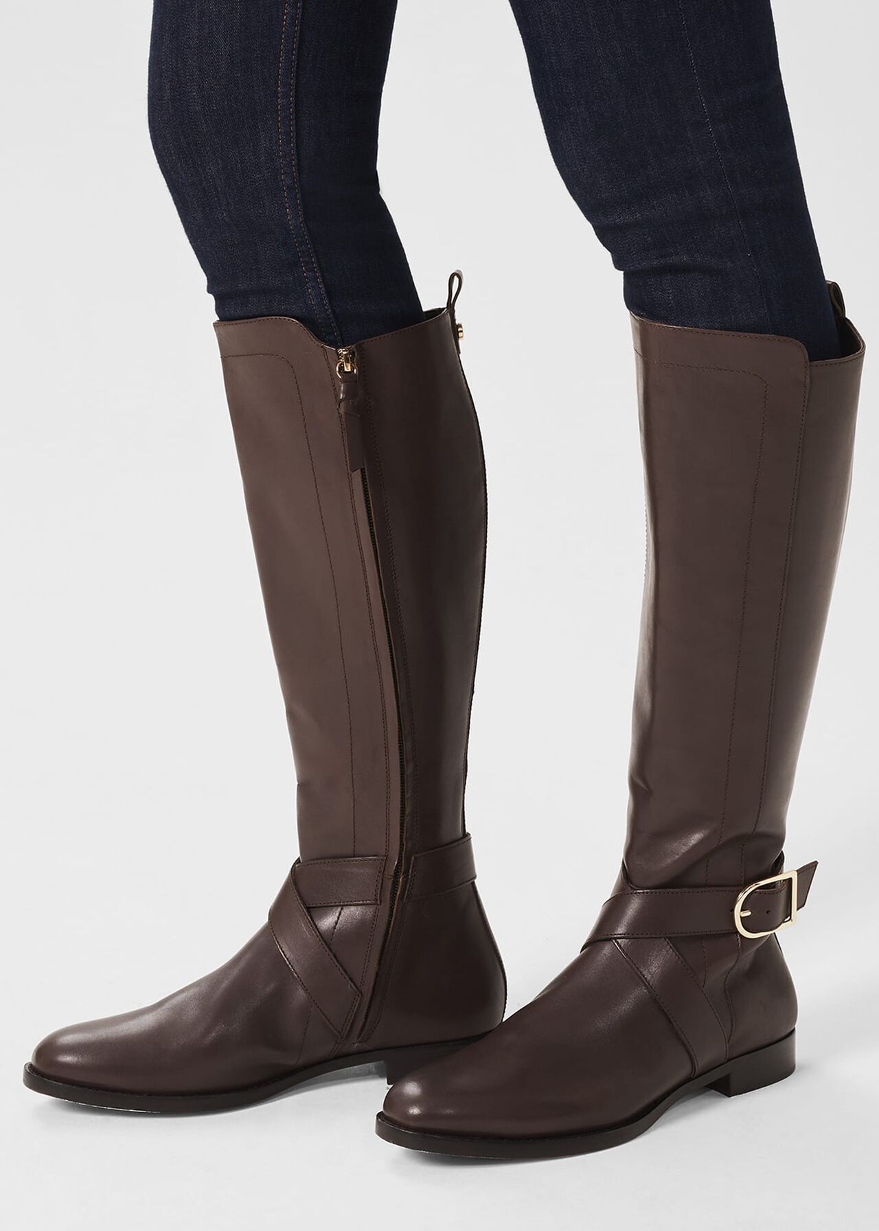 Lisette Leather Knee Boot, Dark Brown, hi-res