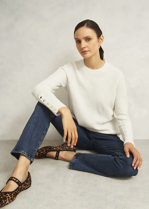 Ivory Jasmina Ribbed Crew Neck Sweater